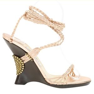 Jimmy Choo Rose Gold Braided Wedge Sz7.5